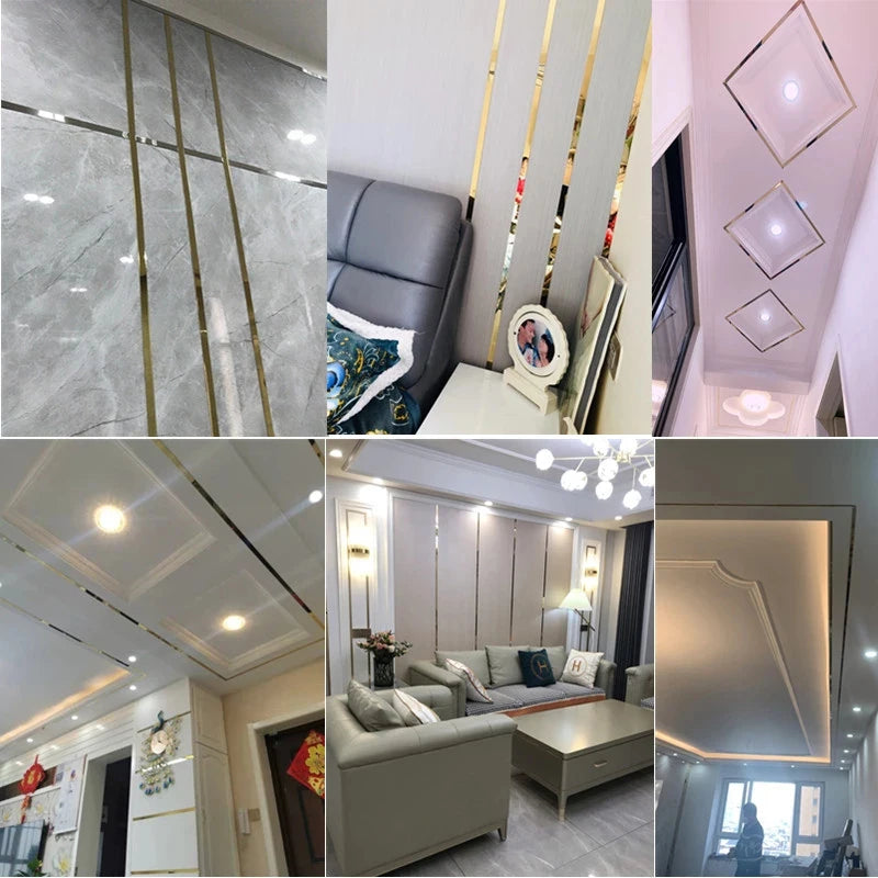 5Meter Edge Strips Decorative Living Room Stainless Steel Background Wall Tile Strip Self-Adhesive Edge Trim For Ceiling Edging