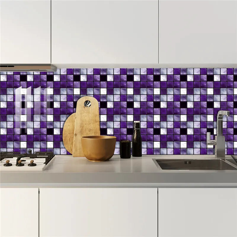 New 10Pcs Mosaic Tile Stickers Crystal Self-adhesive Kitchen Wall Stickers Living Room Bathroom Decoration PVC