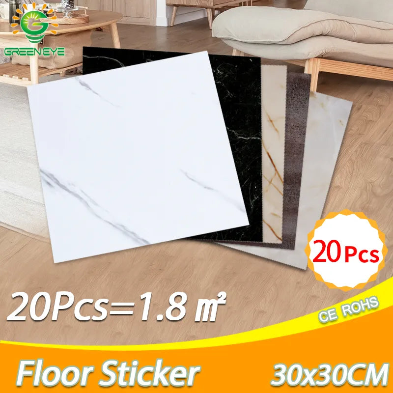 20pcs 30*30cm PVC Flat Imitation Marble Tile Floor Stickers Self-adhesive Wall Stickers Waterproof Bathroom living Room Decals