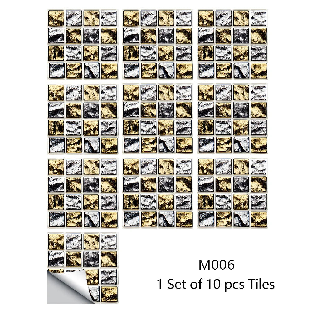 Self-adhesive Removable Mosaic Simulation Tile Kitchen Bathroom Decoration Waterproof Wall Sticker  10x10cm 15x15cm 10pcs