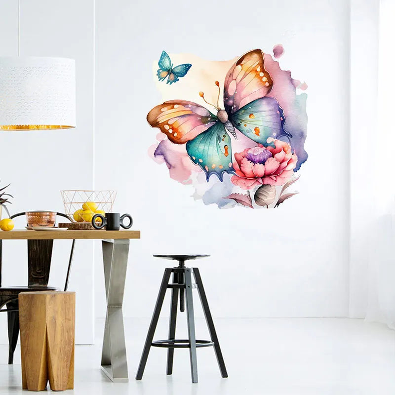 M733 Butterflies Plants Flowers Wall Sticker Bathroom Toilet Decor Decals Living Room Cabinet Home Decoration Self Adhesive Mura