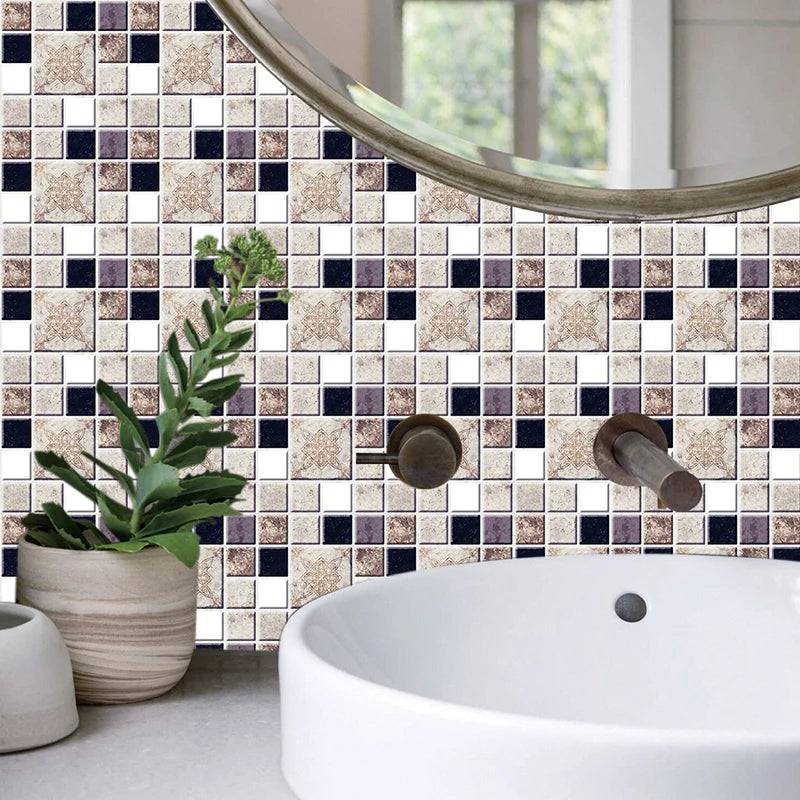 10 Pcs/set Mosaic Landscaping Decoration Self-adhesive Wall Stickers Home Kitchen Bathroom Waterproof Simulation Tile Stickers