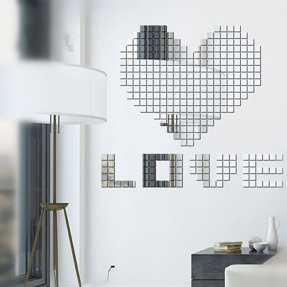 100pcs DIY Mosaic Mirror Wall Stickers Self Adhesive 3D Acrylic Square Wall Decals Tiles Background Home Decor 2x2cm 3x3cm 4x4cm