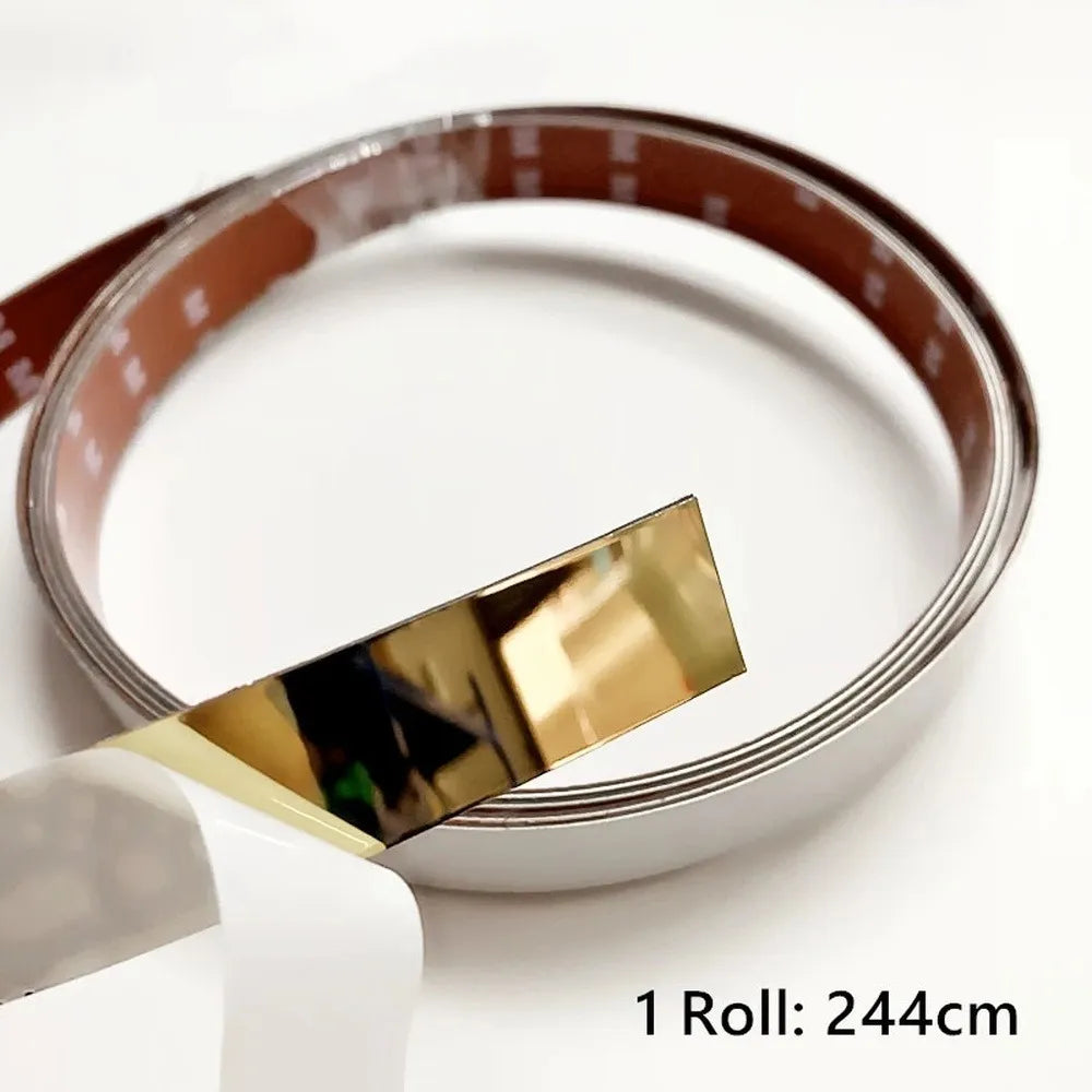 1 Roll Mirror Stainless Steel Plane Decorative Line Gold Wall Sticker Self-adhesive. L=244CM