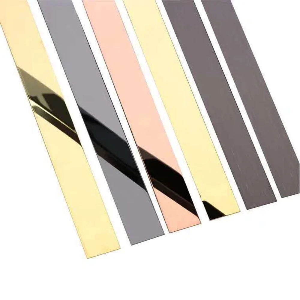 1 Roll Mirror Stainless Steel Plane Decorative Line Gold Wall Sticker Self-adhesive. L=244CM