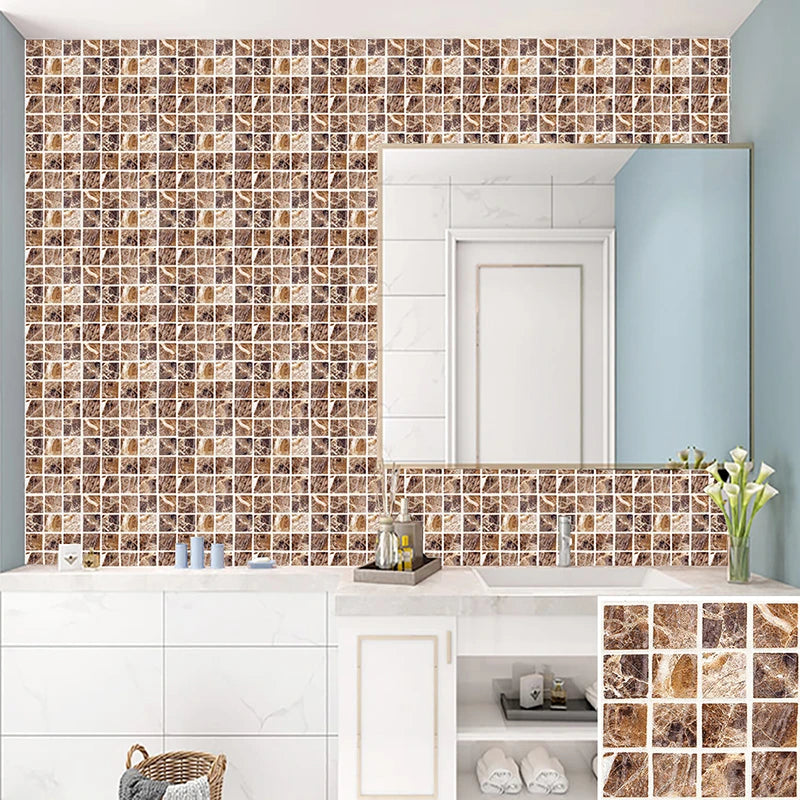 10 Pcs/set Mosaic Landscaping Decoration Self-adhesive Wall Stickers Home Kitchen Bathroom Waterproof Simulation Tile Stickers