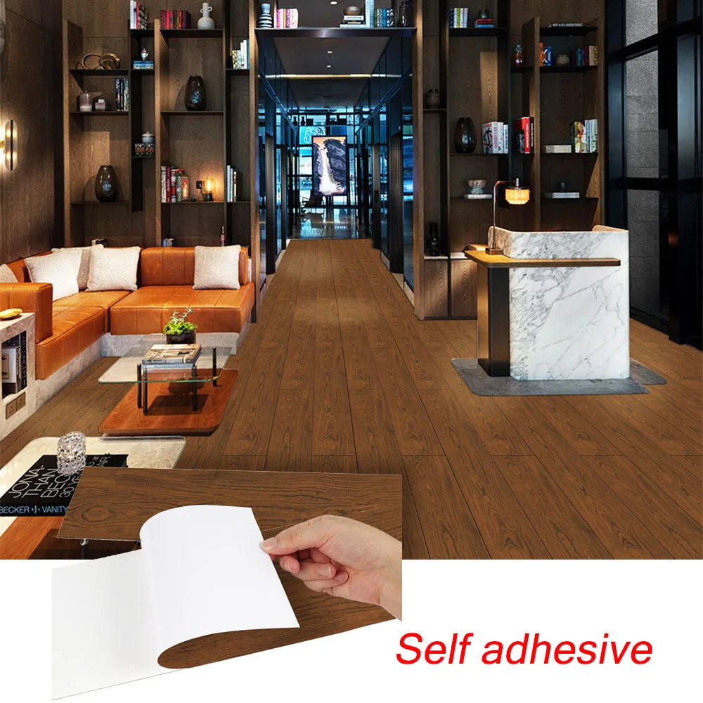 Wood Grain Large Size Peel And Stick Floor Tile Self-adhesive Floor Anti-slip Adhesive Vinyl Bathroom Wallpaper High Resistance