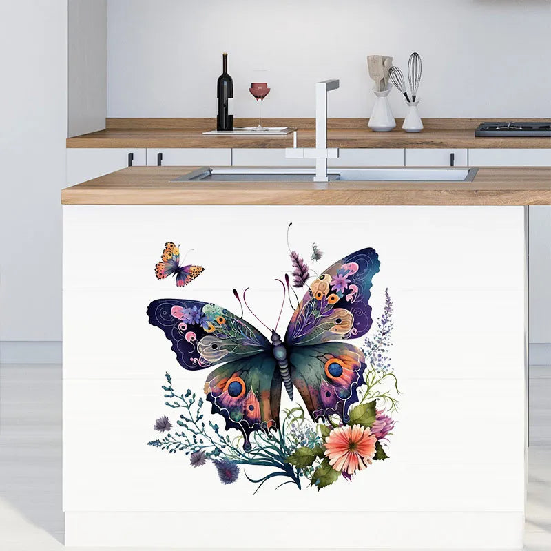 M733 Butterflies Plants Flowers Wall Sticker Bathroom Toilet Decor Decals Living Room Cabinet Home Decoration Self Adhesive Mura