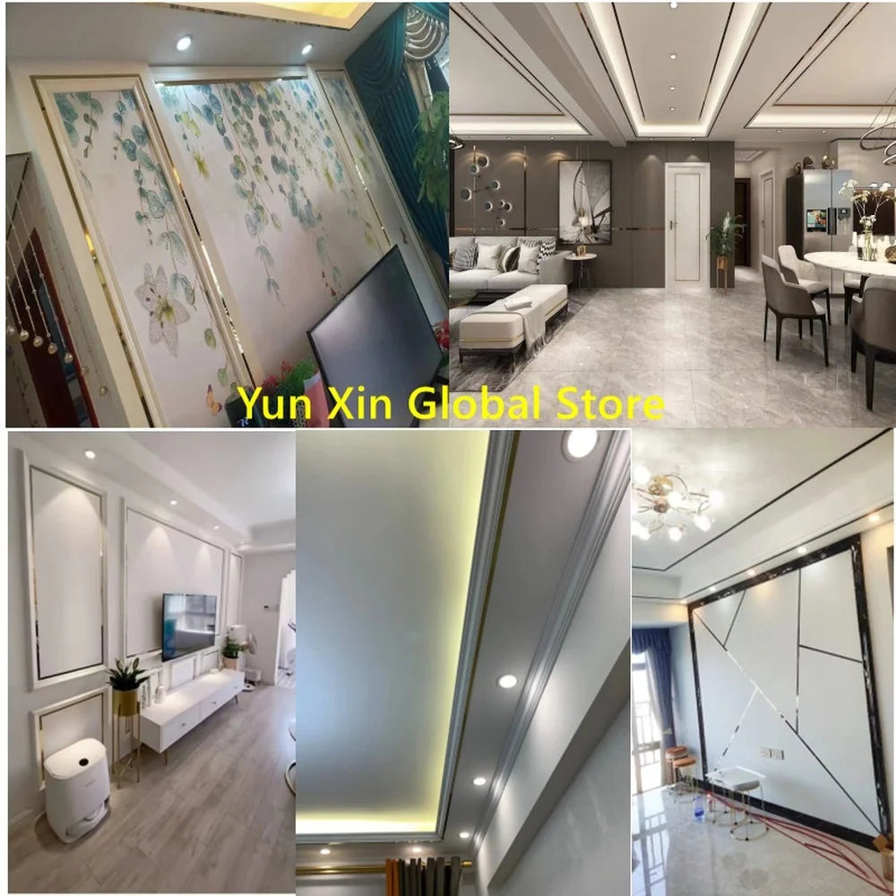 1 Roll Mirror Stainless Steel Plane Decorative Line Gold Wall Sticker Self-adhesive. L=244CM