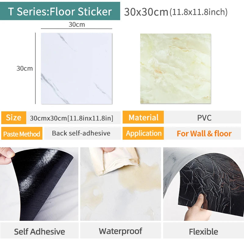 Kaguyahime 10Pcs Waterproof PVC Marble Floor Sticker 3D Wallpaper 30*30cm Home Decoration DIY Self-adhesive Bathroom Decals