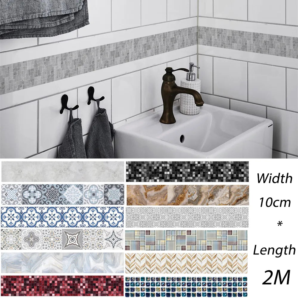 Grey Industrial Style Mosaic Long Strip Skirting Line Cement Simple Pattern Waistline Decorative Self-adhesive For Washbasin