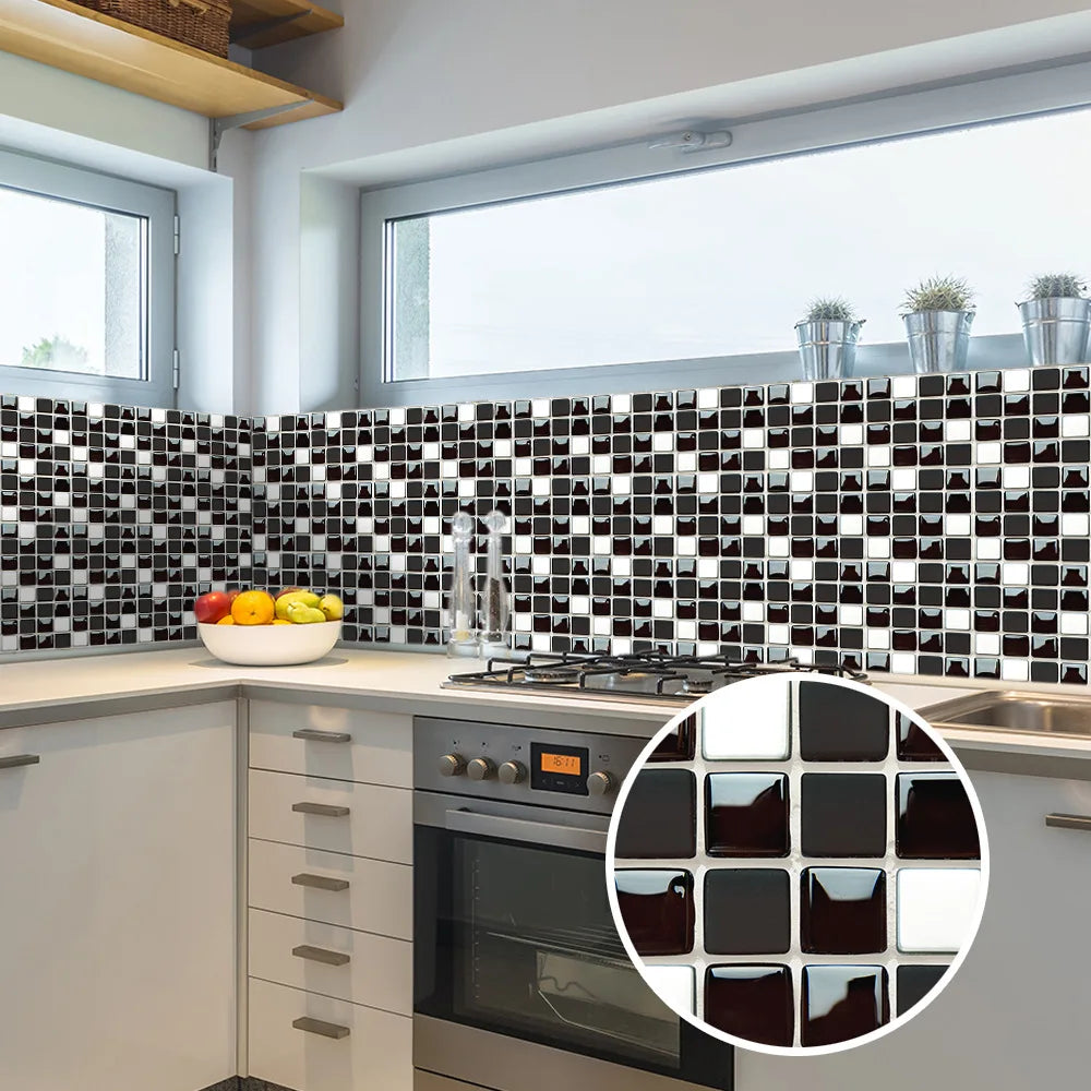 Self-adhesive Removable Mosaic Simulation Tile Kitchen Bathroom Decoration Waterproof Wall Sticker  10x10cm 15x15cm 10pcs