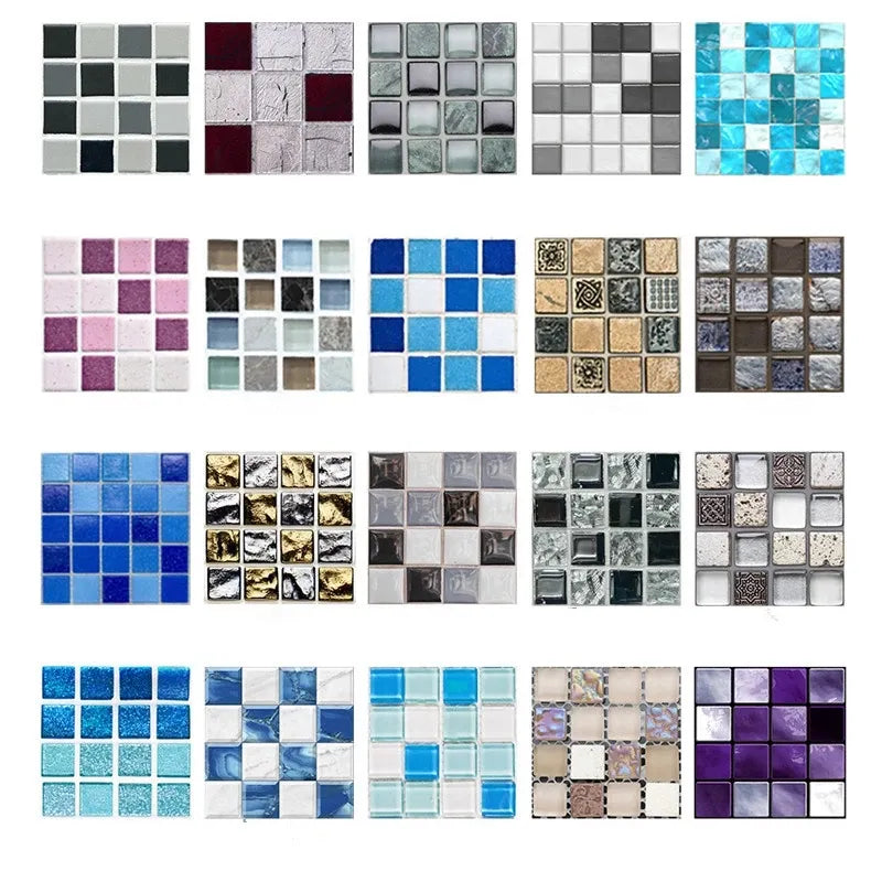 New 10Pcs Mosaic Tile Stickers Crystal Self-adhesive Kitchen Wall Stickers Living Room Bathroom Decoration PVC