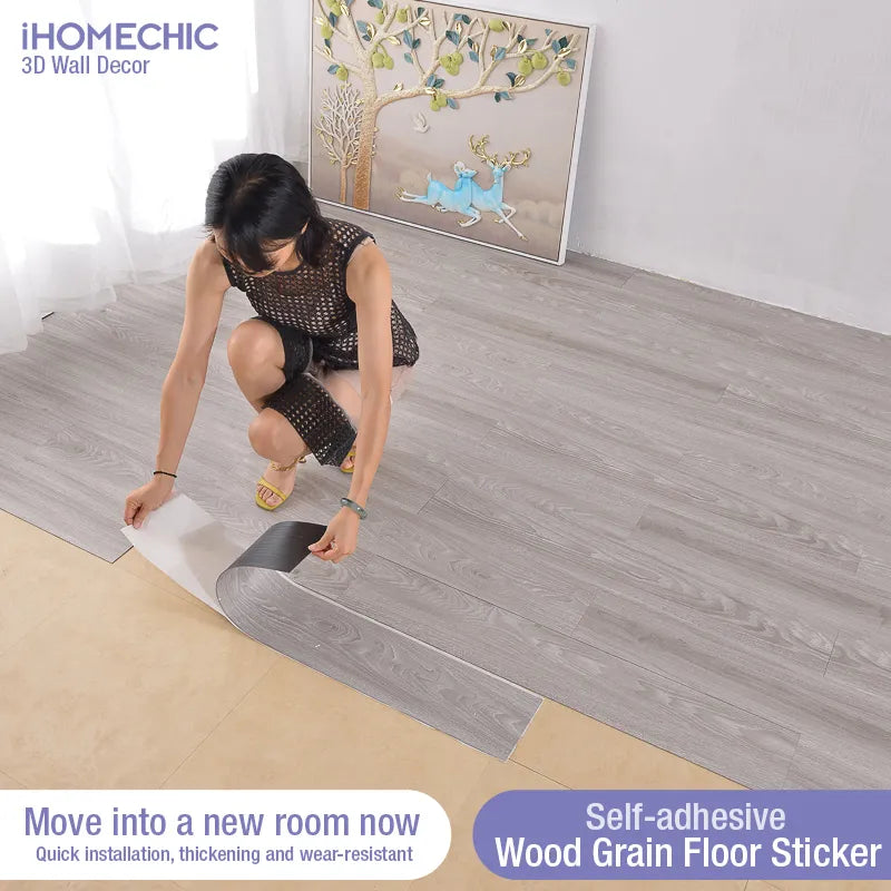 Wood Grain Floor Stickers Modern XPE Foam Wall Sticker Waterproof Self-adhesive for Living room Toilet Kitchen Home Floor Decor